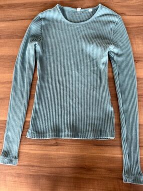 KOTN Ribbed Long-Sleeve Crewneck Top in Sage